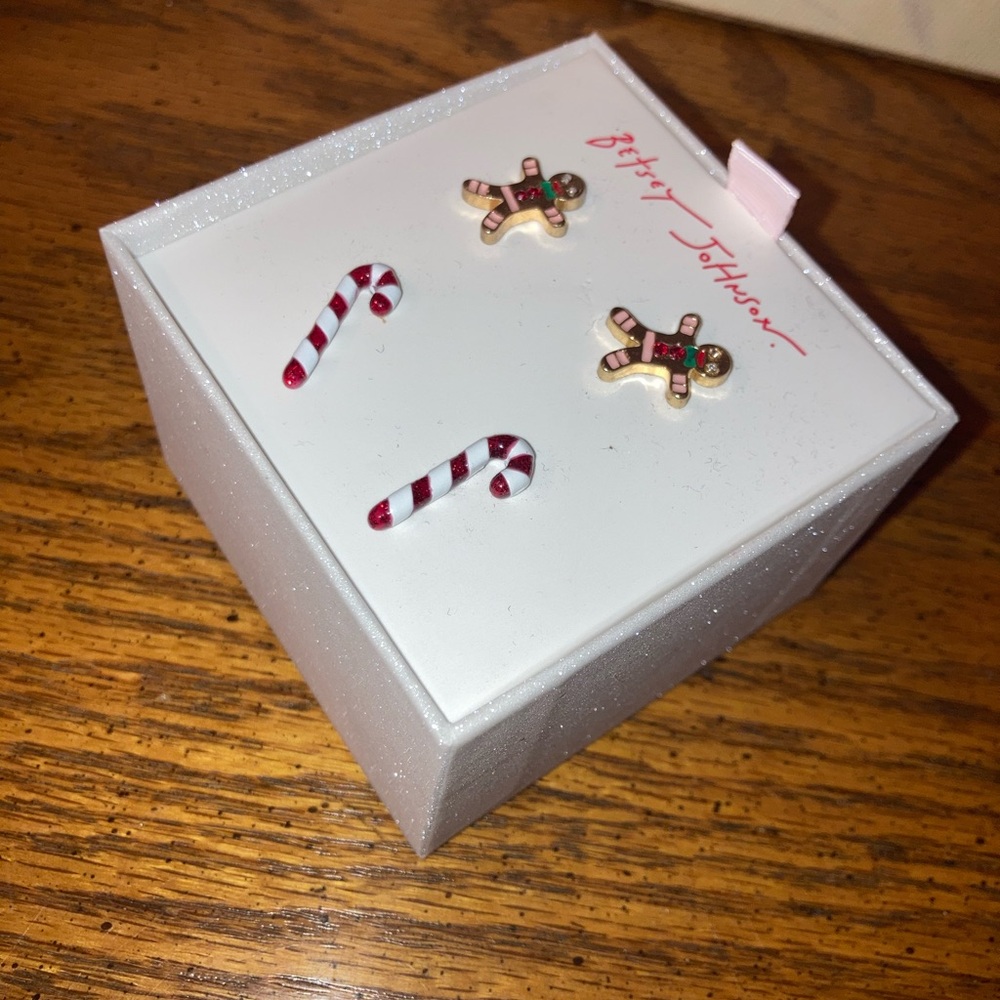 Betsey Johnson Christmas Earrings Candy Canes +  Gingerbread Men - 2 pair - NEW